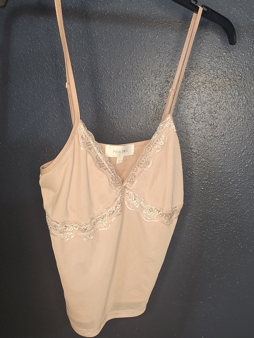 Pink Rose Cream Lace-Trim Slip Camisole